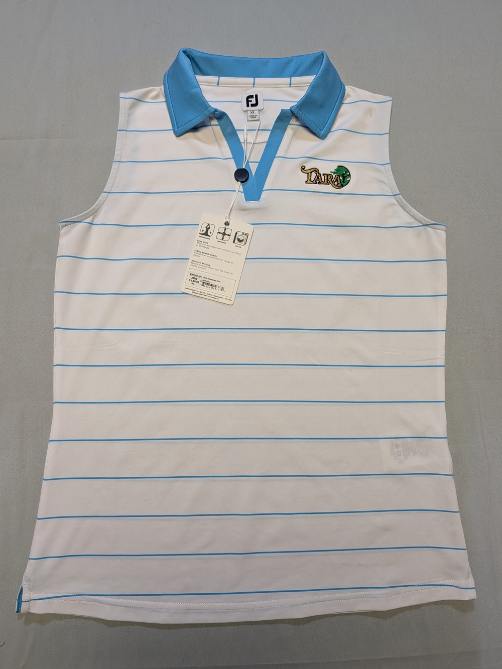FootJoy Girls XL Golf Polo Shirt White Aqua Striped Sleeveless Embroidered TARA